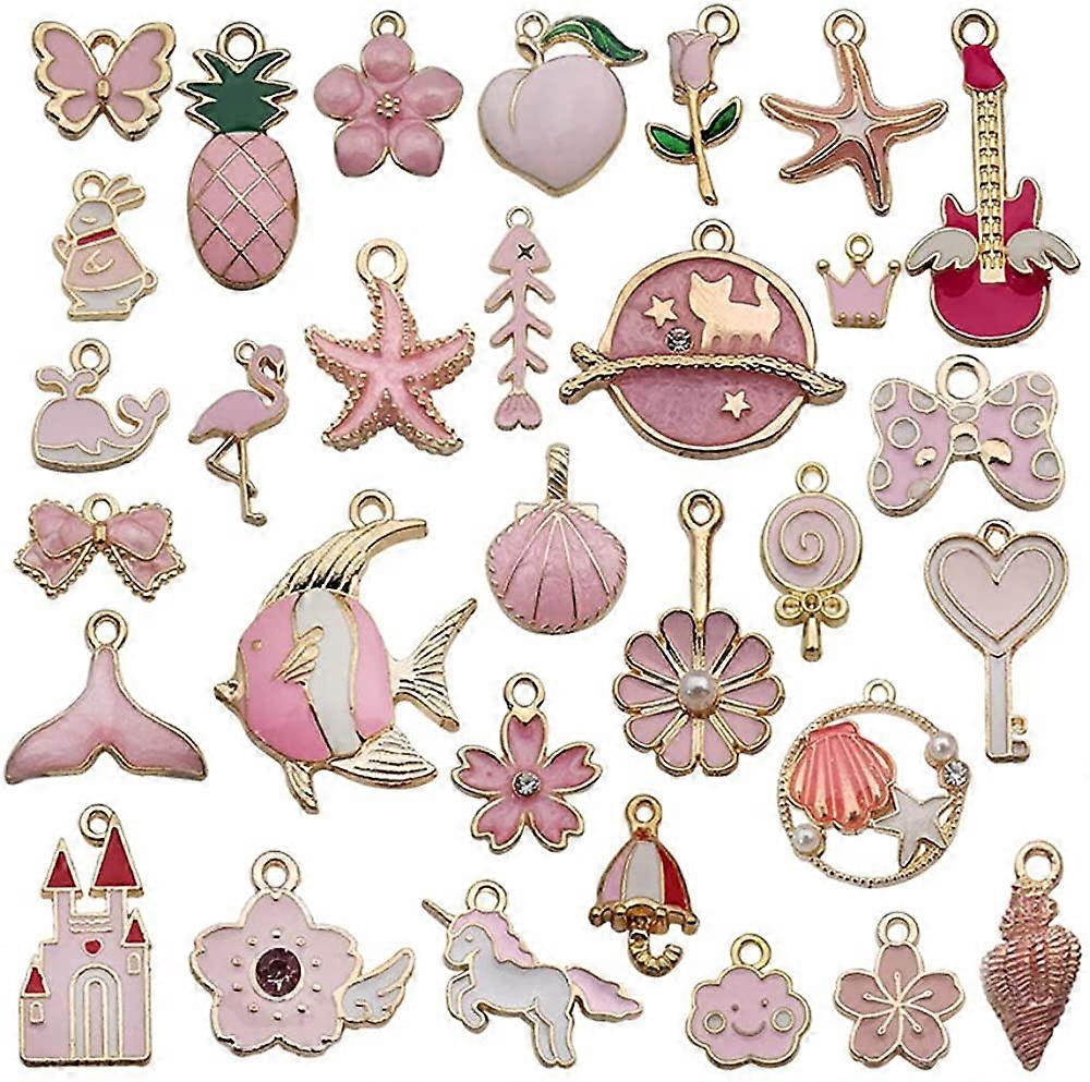 31 Pcs Assorted Plated Enamel PInk Pendants