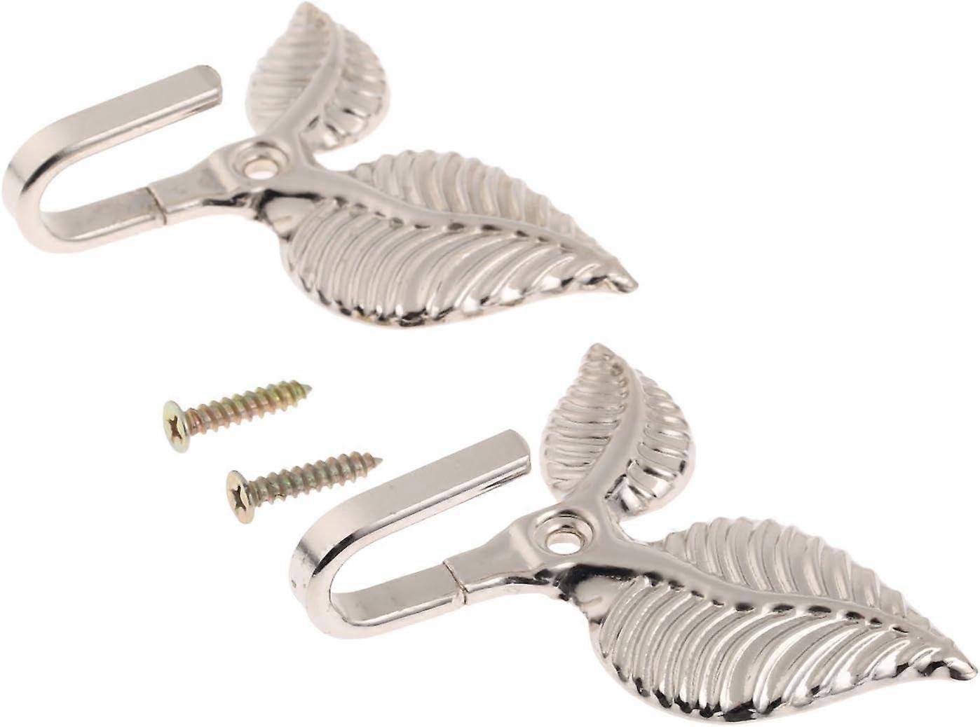 Vintage Leaf Design Curtain Tieback Hooks - Silver Hold Backs