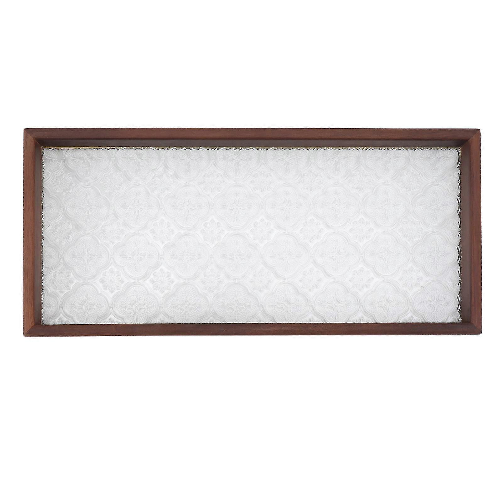 Walnut Wooden Tea Serving Tray with Glass Top - Small Rectangle Size