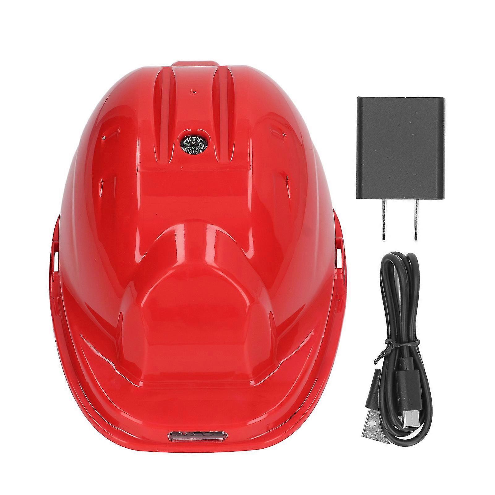 Red Safety Helmet with Solar Fan, Shading Hat, USB Output Port - Outdoor Use (US Plug 100-240V)