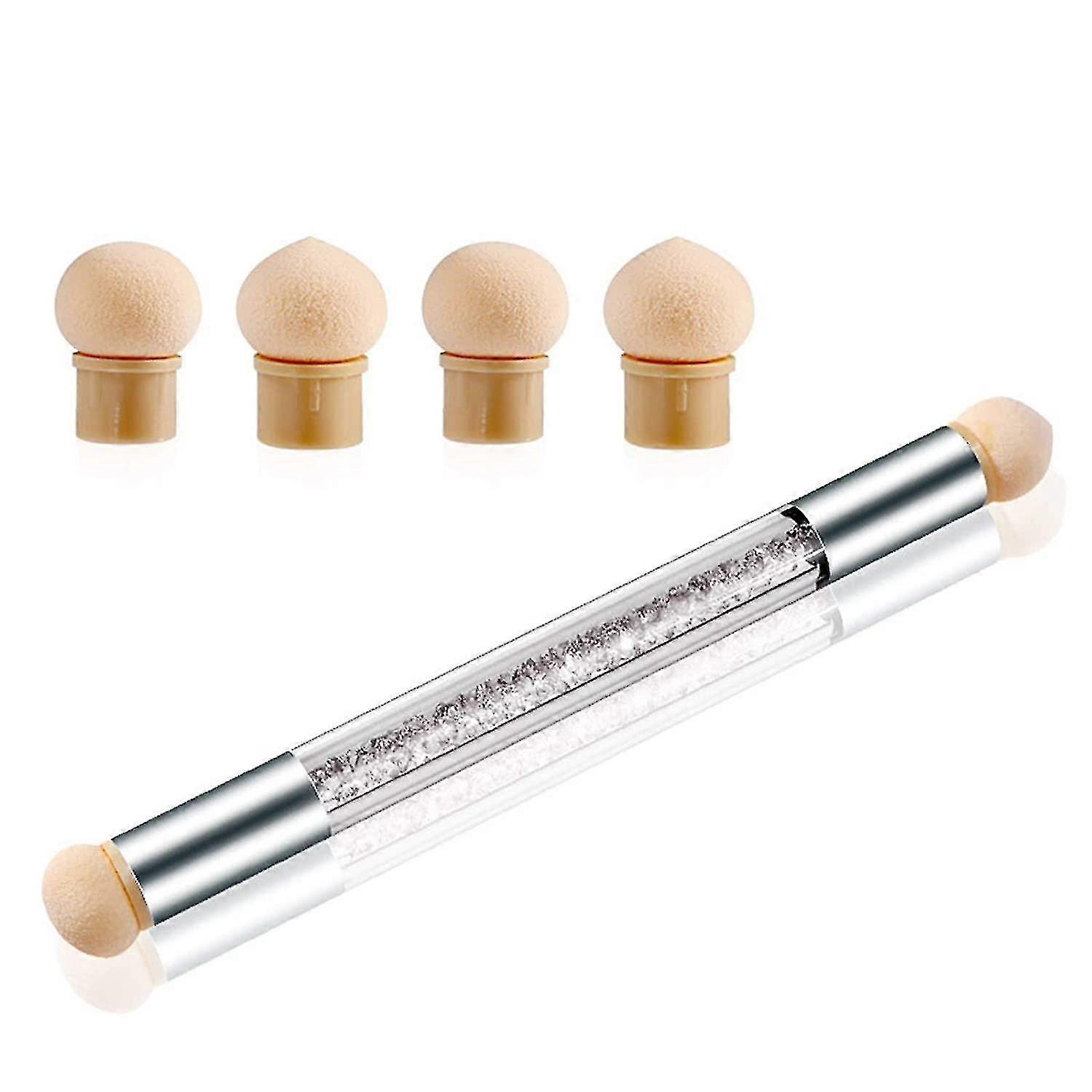Sponge Brush Applicator Including 4 Replacement Heads, Nail Art Rendering Tools, Double Head Ombre Sponge Stick, Nail Art Sponge And Dab Brushes