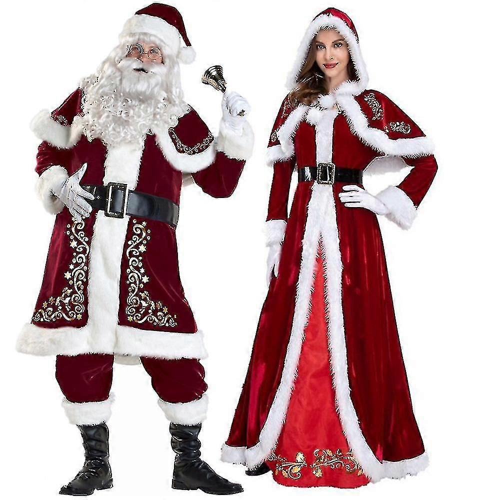 Taglia Deluxe Adulti Costume Coppia Babbo Natale Vestiti Fancy Xmas Uniforme Suit Per Uomini Donne Donne Rosse M