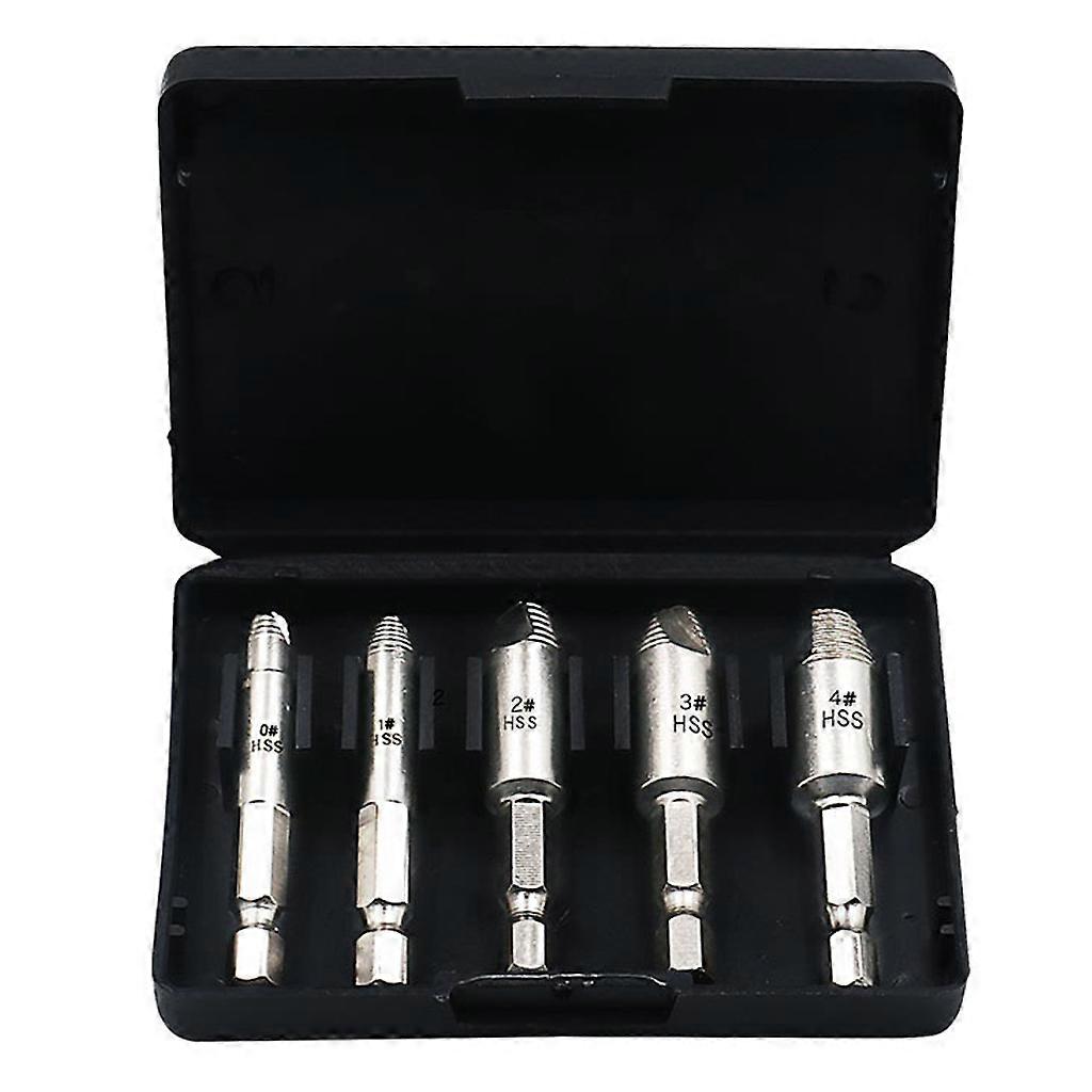 5 Piece Broken Stripped Screw Extractor Bolt Remover Drill Bit With Box