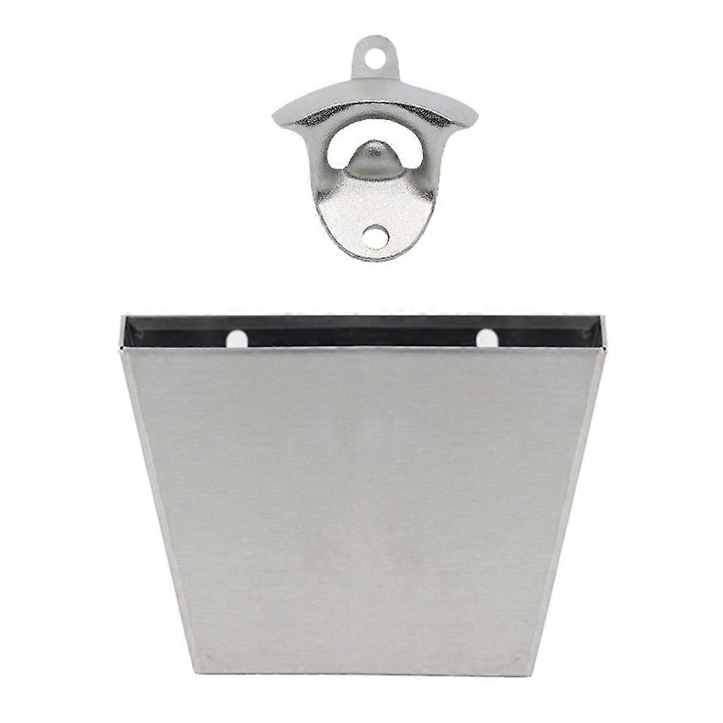 Wall Mounted Beer Bottle Opener with Cap Catcher Container Box Storage Holder Co