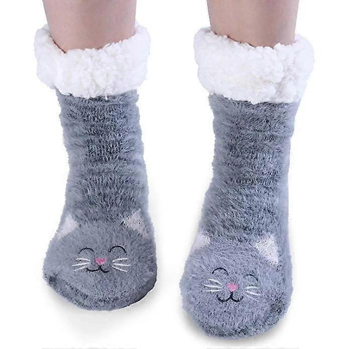 Womens Fuzzy Slipper Socks With Grippers