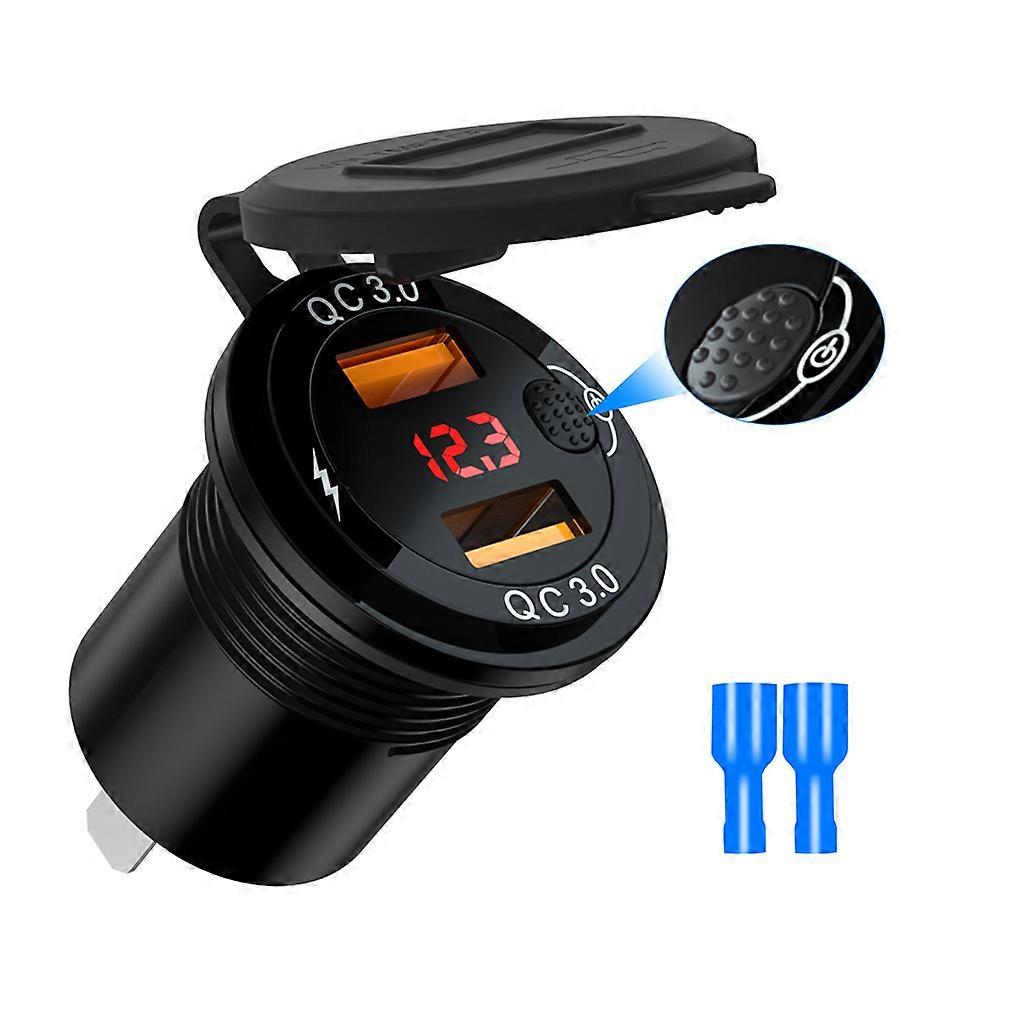 Dual USB Car Charger with Mechanical Switch 3.4A Voltage Digital Display QC3.0