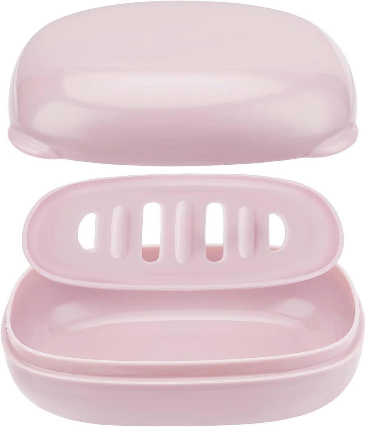 Soap Holder with Lid 1 PackTravel Soap Container with Removable Draining Layer.Soap Dish for Home, Camping, TravelFashion Soap Box (Pink)