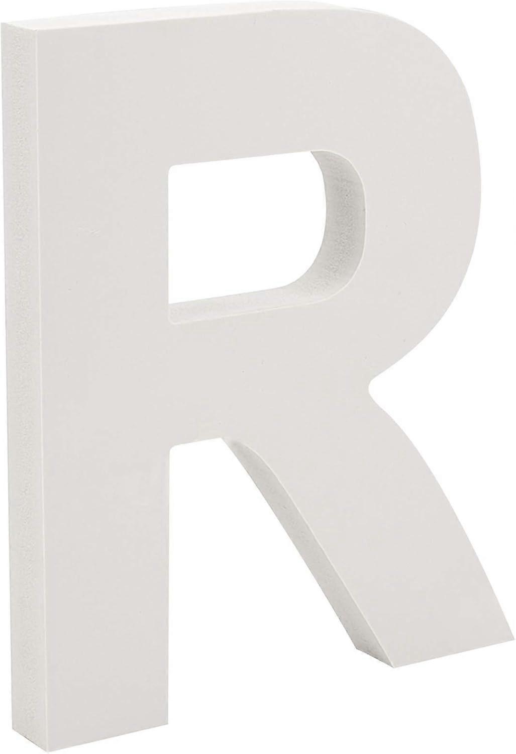 Free-Standing Alphabet 5.9" Letters White Wall Wood Letters Hanging Alphabet Decoration for Unfinished Art Craft Work DIY Words Block (R) DIY
