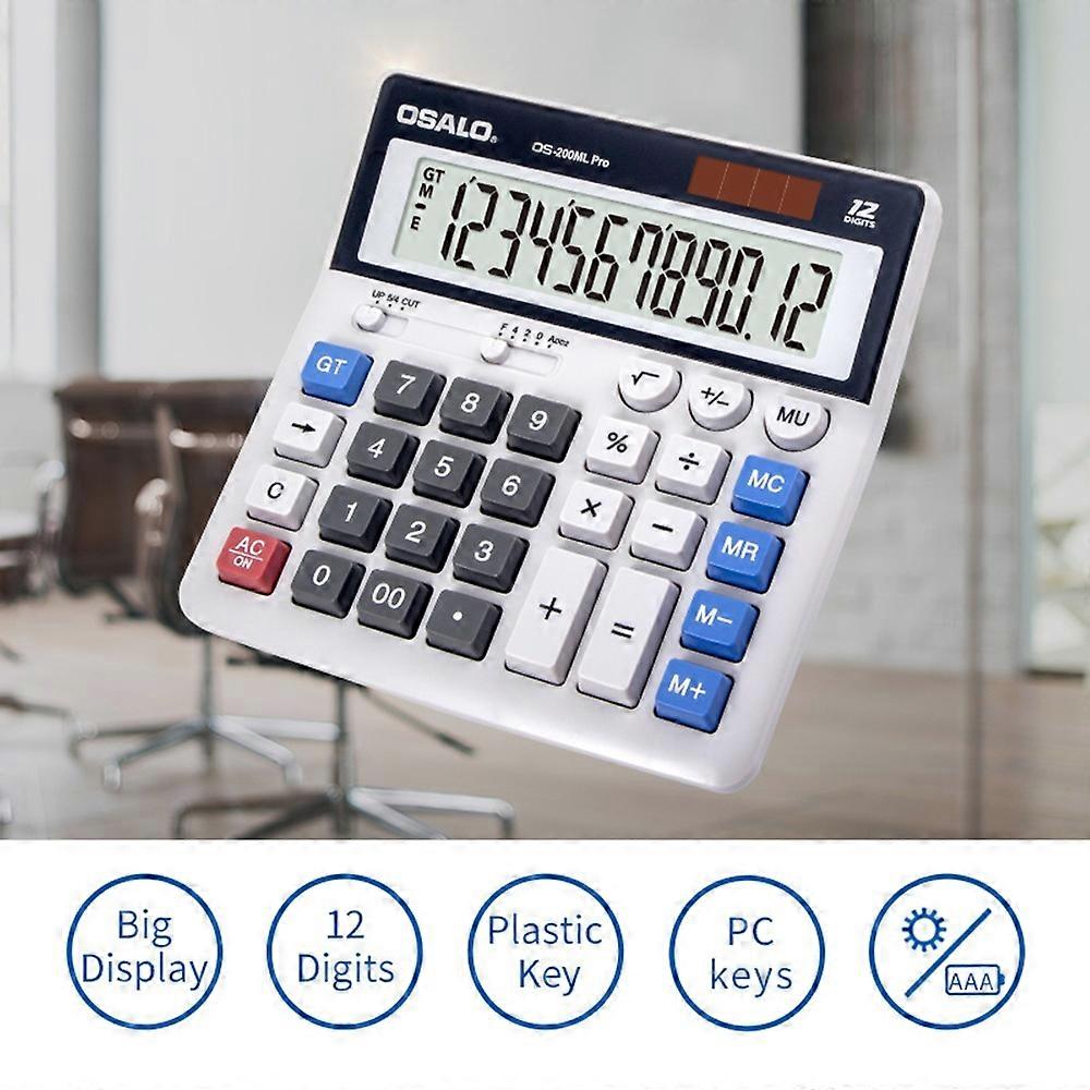 OSALO OS-200ML Large Screen ABS Calculator Solar/Battery Powered 12 Digit Finance