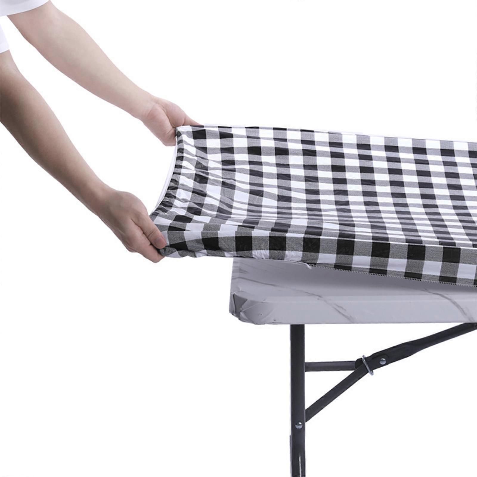Picnic Table And Bench Fitted Tablecloth Cover PVC Rectangle Tables Flannel With Elastic Waterproof For 6 Foot