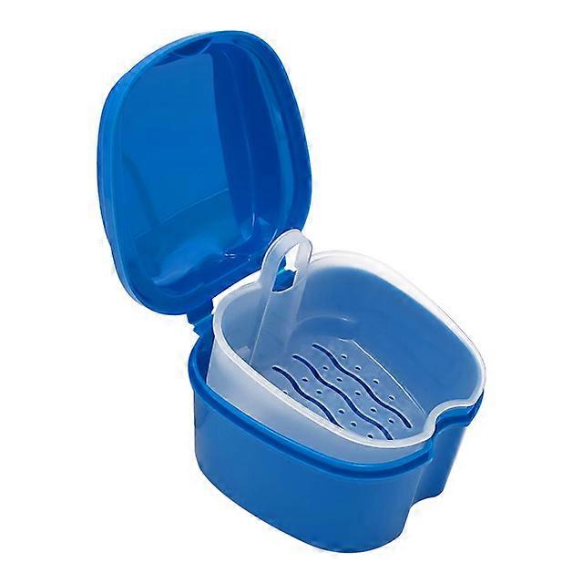 Dark Blue Denture Box, Denture Cup with Filter, Denture Bath Box Denture Storage Box with Basket Container Holder, Practical and Stylish for Travel
