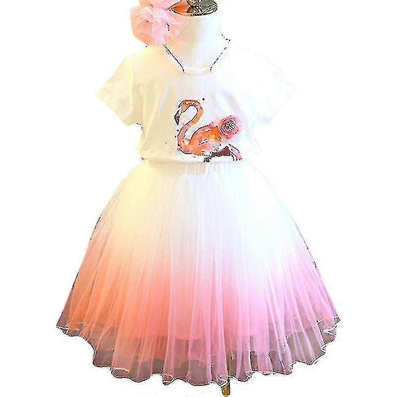 Dívčí party plesové šaty plameňák potisk tričko a tutu tyl sukně Set Dress_o