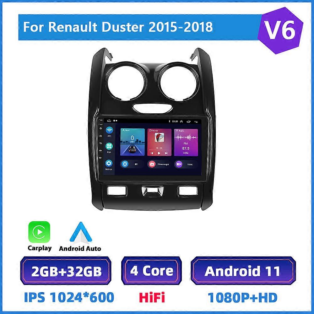 Podofo 2din Android Car Radio CarPlay For Renault Duster 2015 - 2018 Multimedia Player Navigation GPS Stereo Audio Autoradio
