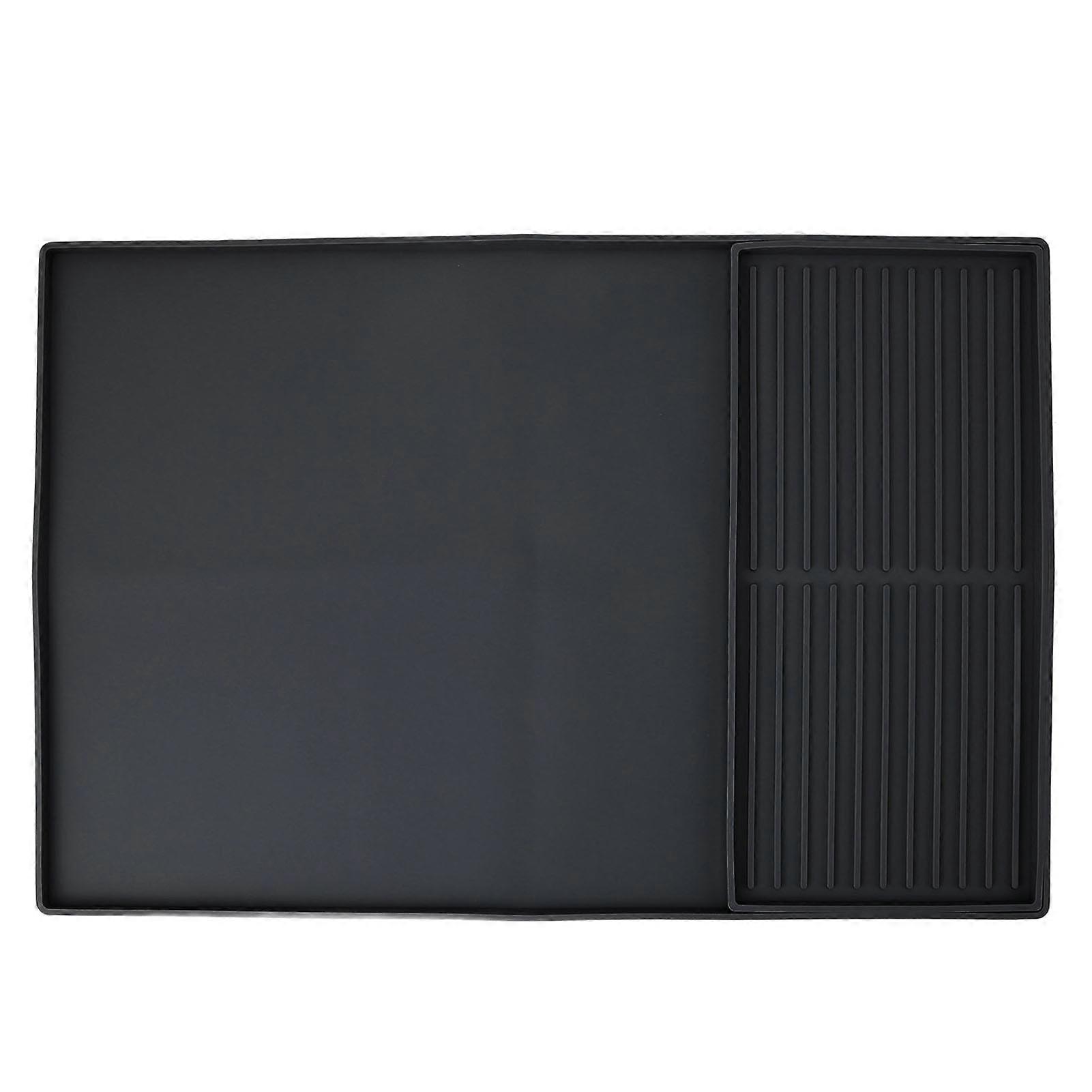 Coffee Machine Bar Mat, Heat Insulation, Dual Zone Silicone Drying Mat and Drip Tray for Kitchen Counter, Black