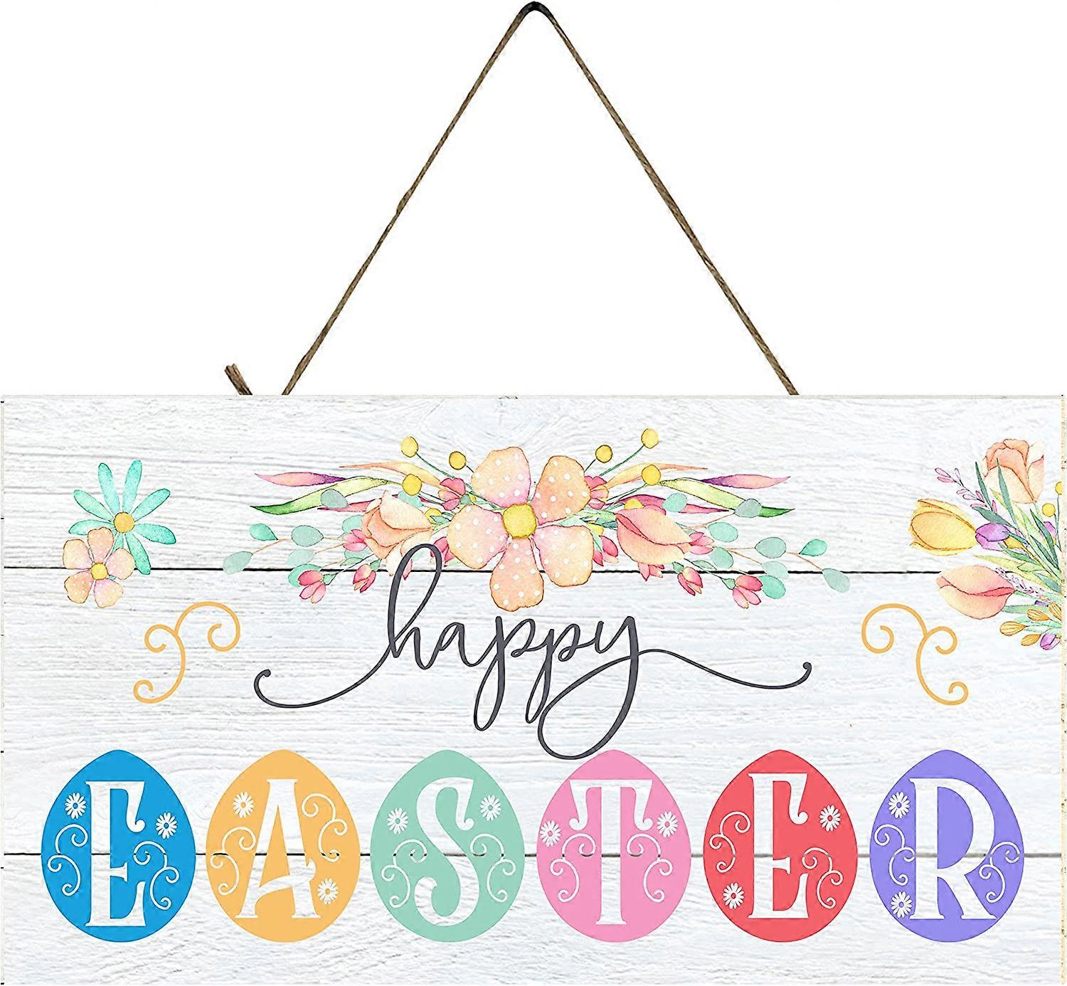 Farmhouse Easter Decor Hanging Wood Wall Sign (Happy Easter Eggs)