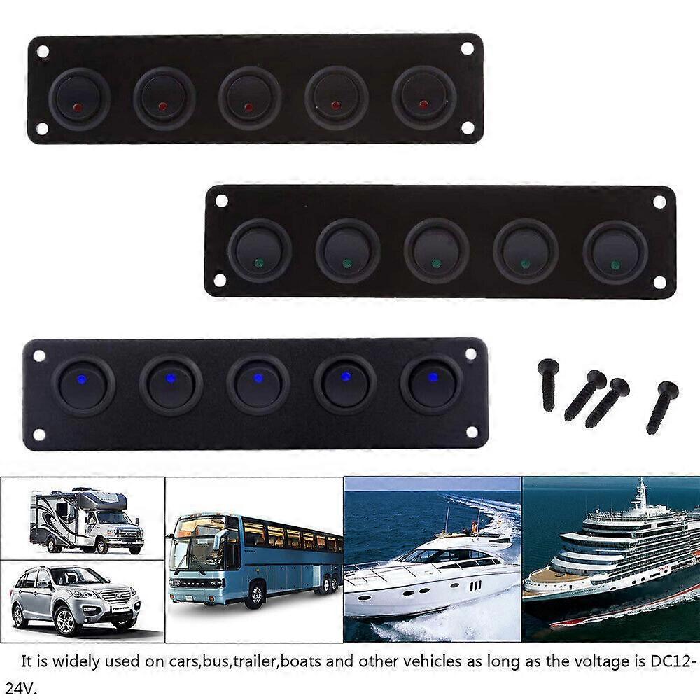 Car 5 Gang 3 Pin Rocker Switch Panel Toggle Switches On Off DC 12V 20A Blue LED