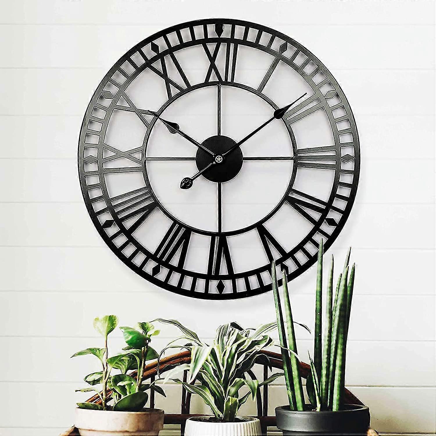 Nuevos productos en 2023,Reloj de jardín resistente a la intemperie Retro Roman Simple Iron Art Reloj al aire libre Funciona con batería Silencioso 40 cm