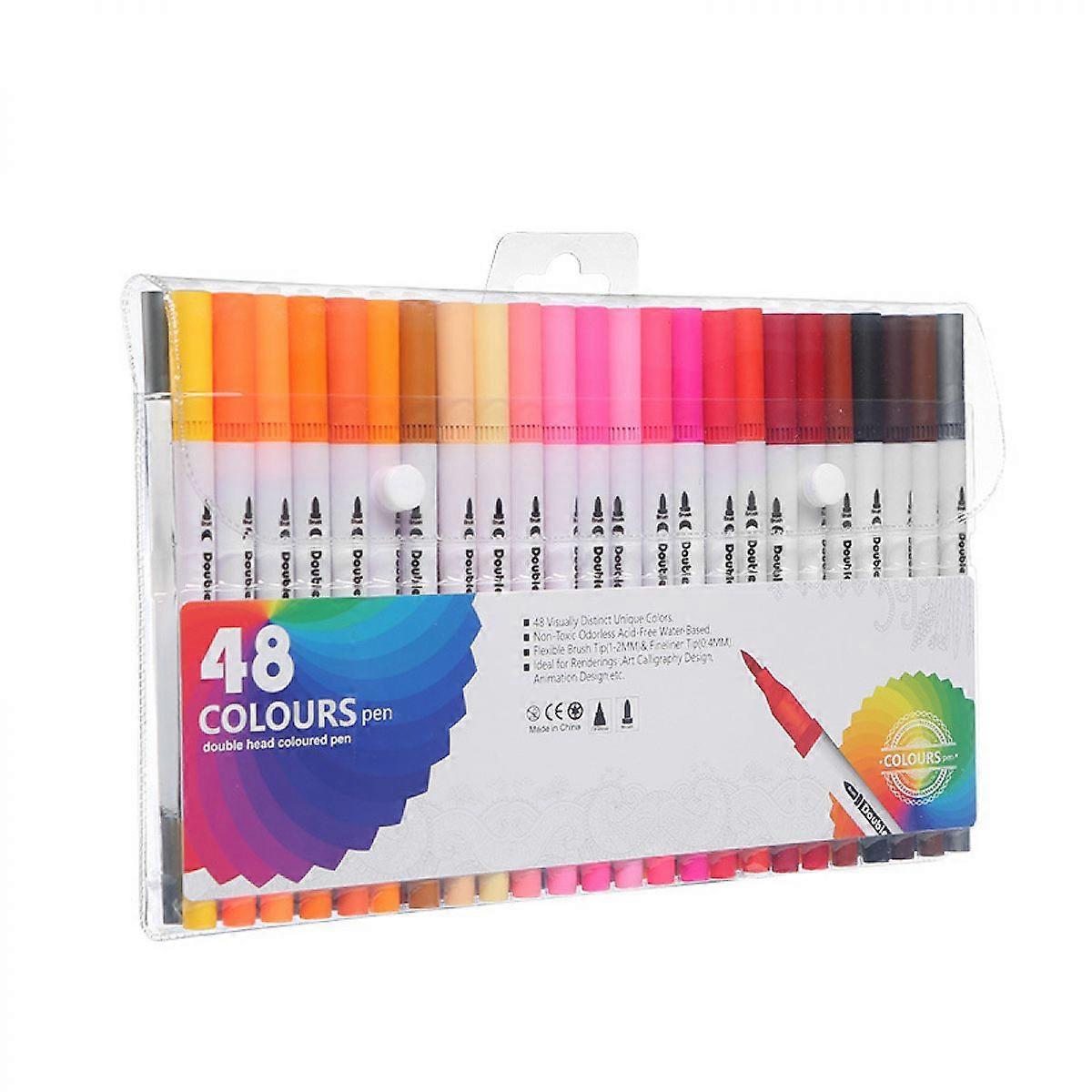 48Pcs Permanent Markers Watercolor Assorted Colors Fine Point Dual Tip Painting Tools