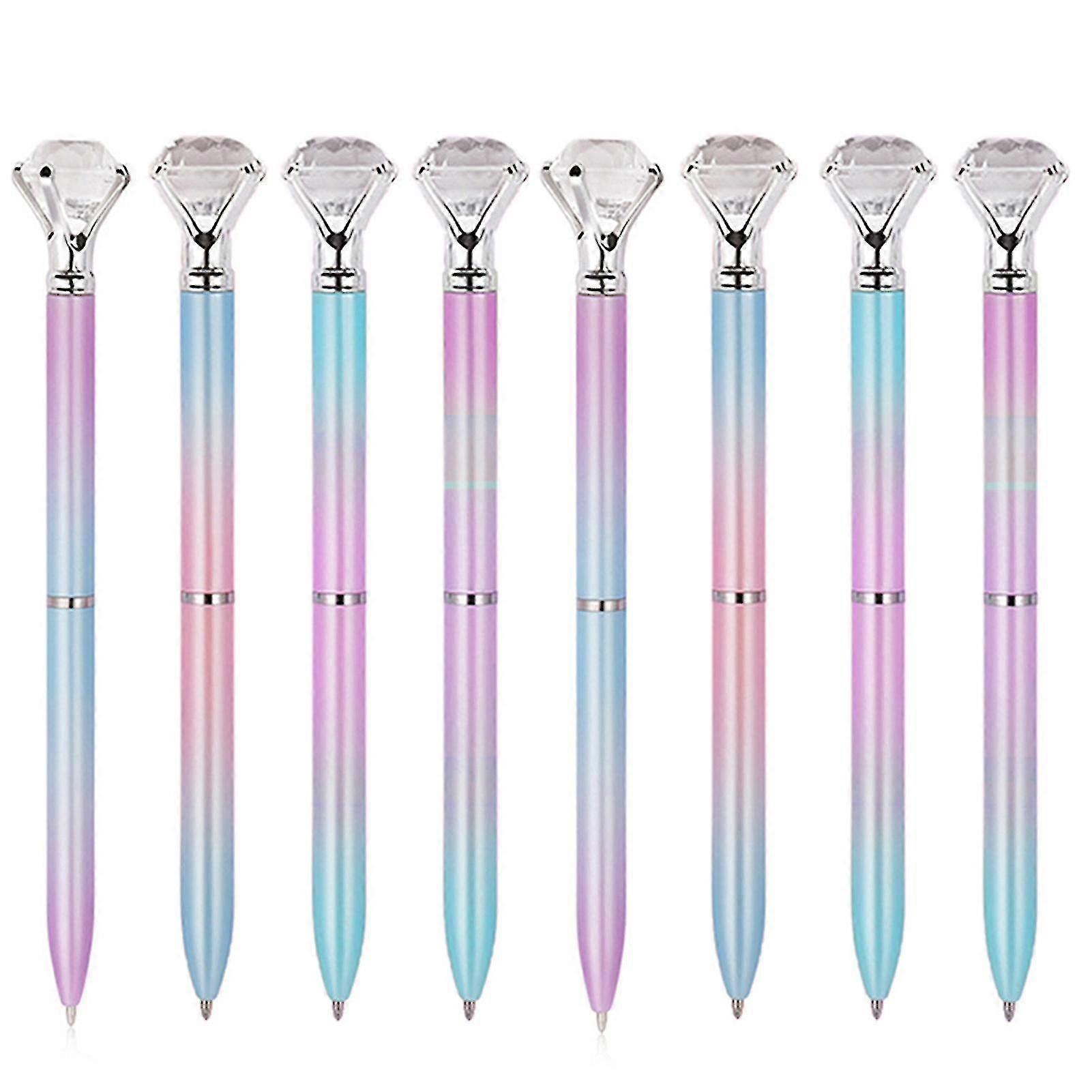 8pcs Faux Crystal Pen Smooth Writing Constant Ink Rotating Core Out No Hat Precision Nib Write Rhinestone Scepter Pen School Accessory