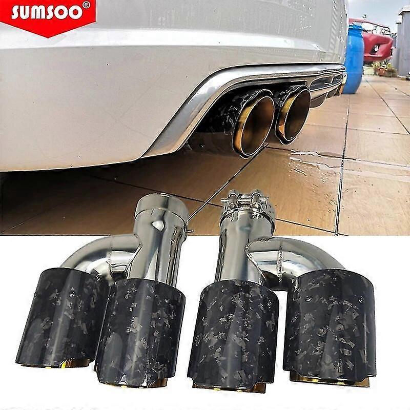 Véritable Htype Forgé Fibre De Carbone + Or Sombre Or En Acier Inoxydable Voiture Double Embout D’échappement Double Tuyau D’échappement Modification Silencieux Boris