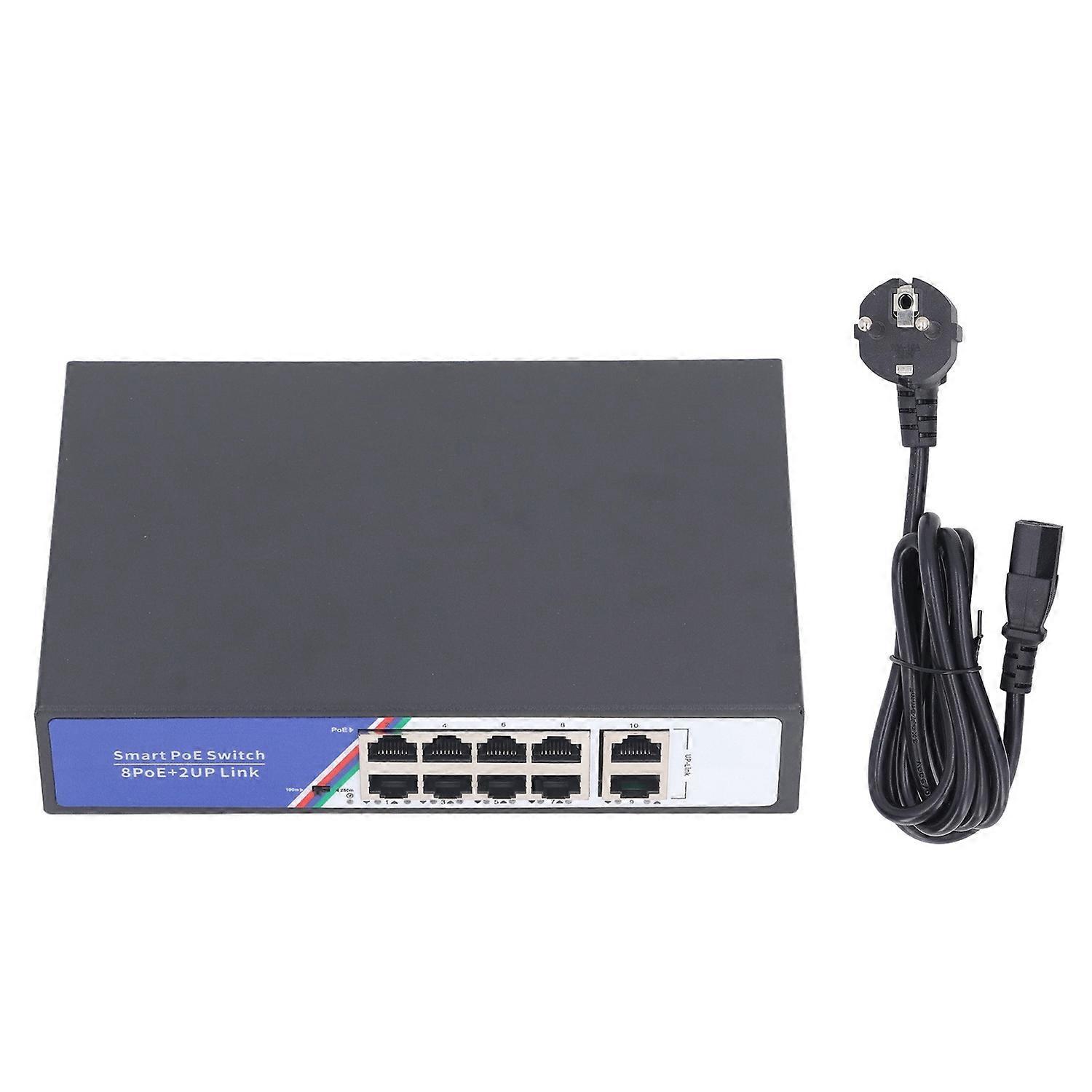 10 Port PoE Switch Unmanaged Plug and Play Network Ethernet Switch 20Gbps Capacity Metal Housing 100