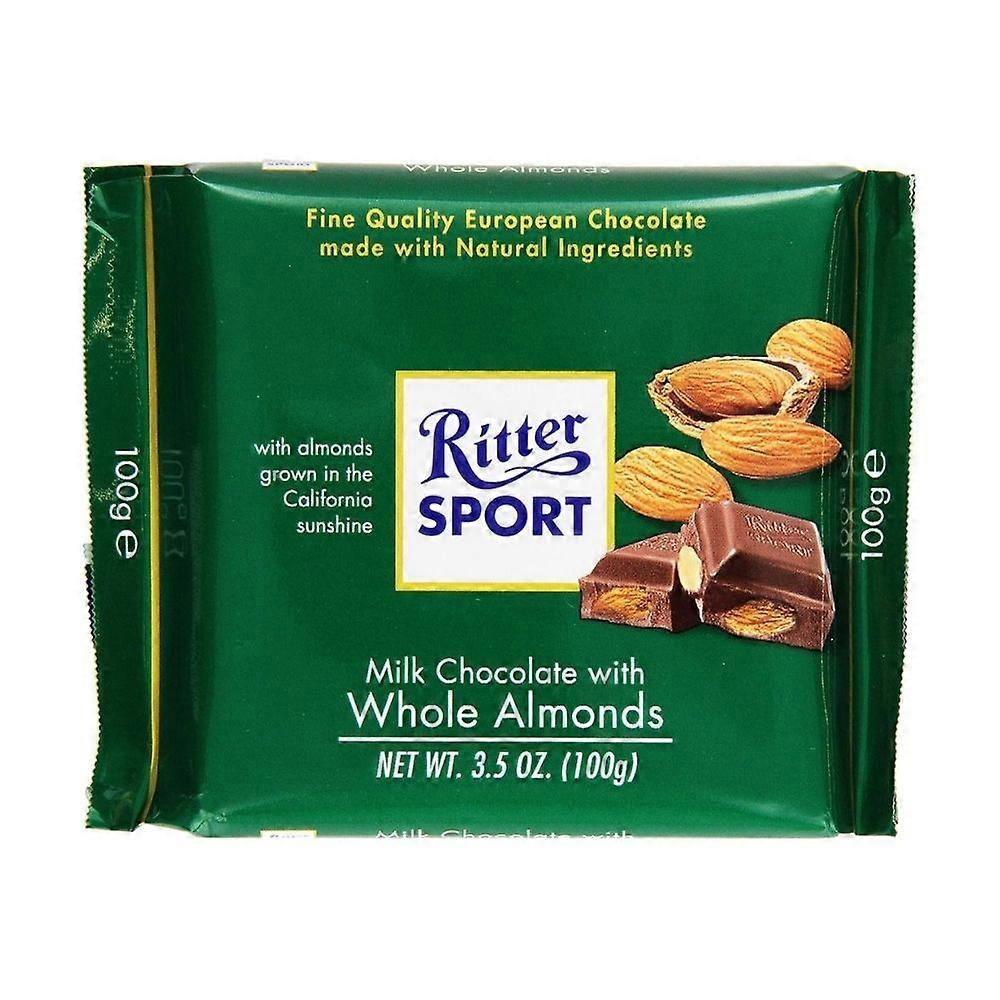Ritter Sport Milk Chocolate With Whole Almonds, 100 Grams (Case Of 11)