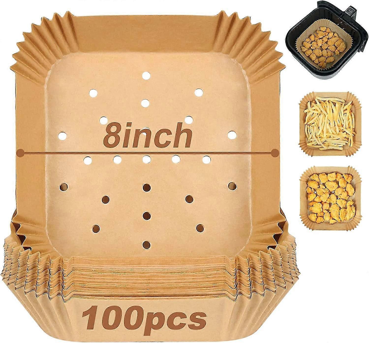 100pcs Air Fryer Liner Square, Friteuse à air perforée Parchemin Doublures en papier jetables, Friteuse à air accessoires pour tour, , , Friteuse à air Philips (unbleac