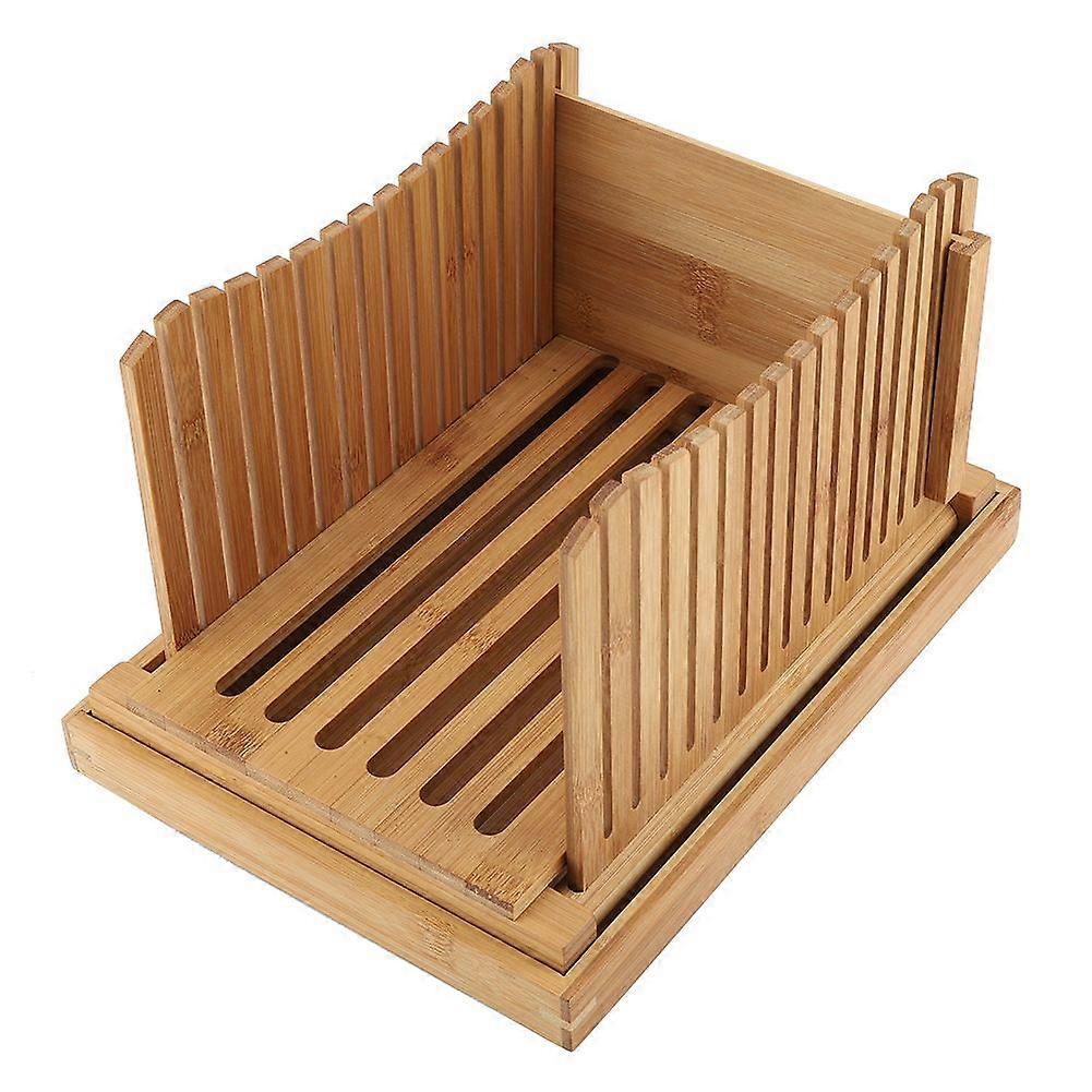 Foldable Bamboo Bread Slicer Guide with Crumb Catching Tray