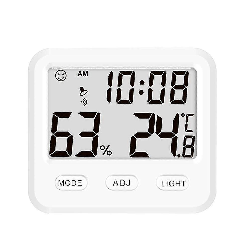 Temperature Humidity Gauge with Desk Clocks for Bedroom Office,Backlit Accurate Monitor Clear Reading - White