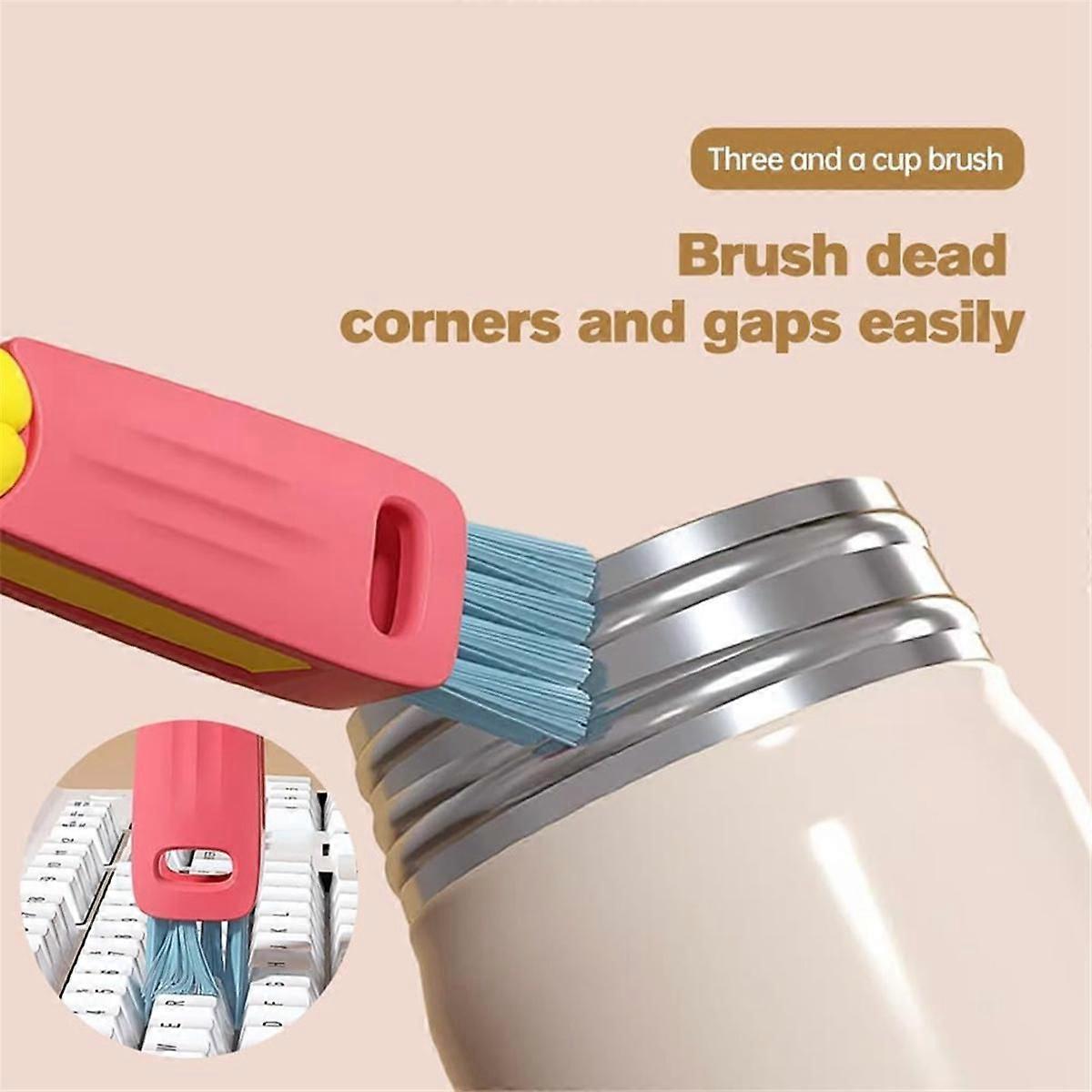 3 in 1 Cup Multi-Functional Cup Mouth Scrubber Rotatable Kitchen Cleaning Brush Gadgets Cup Lid Cleaner Blue