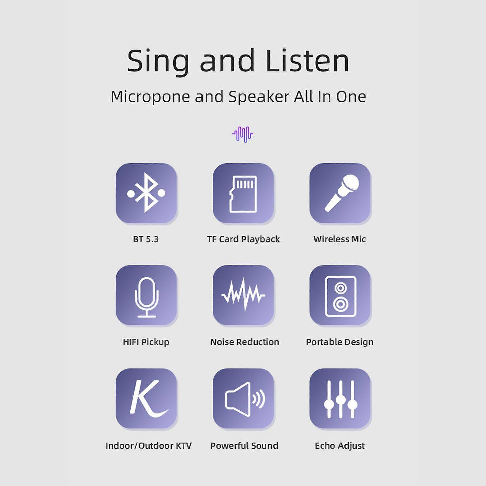 Mini BT Karaoke Machine Karaoke Speaker with Wireless Microphones Dazzling Color Light Effect for Adults & Kids Home Party