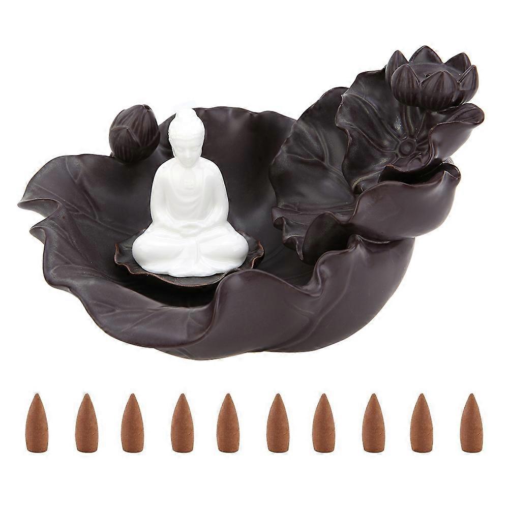 Ceramic Backflow Incense Burner Buddha Censer Backflow Cone Compatible Zen Style Home Decor