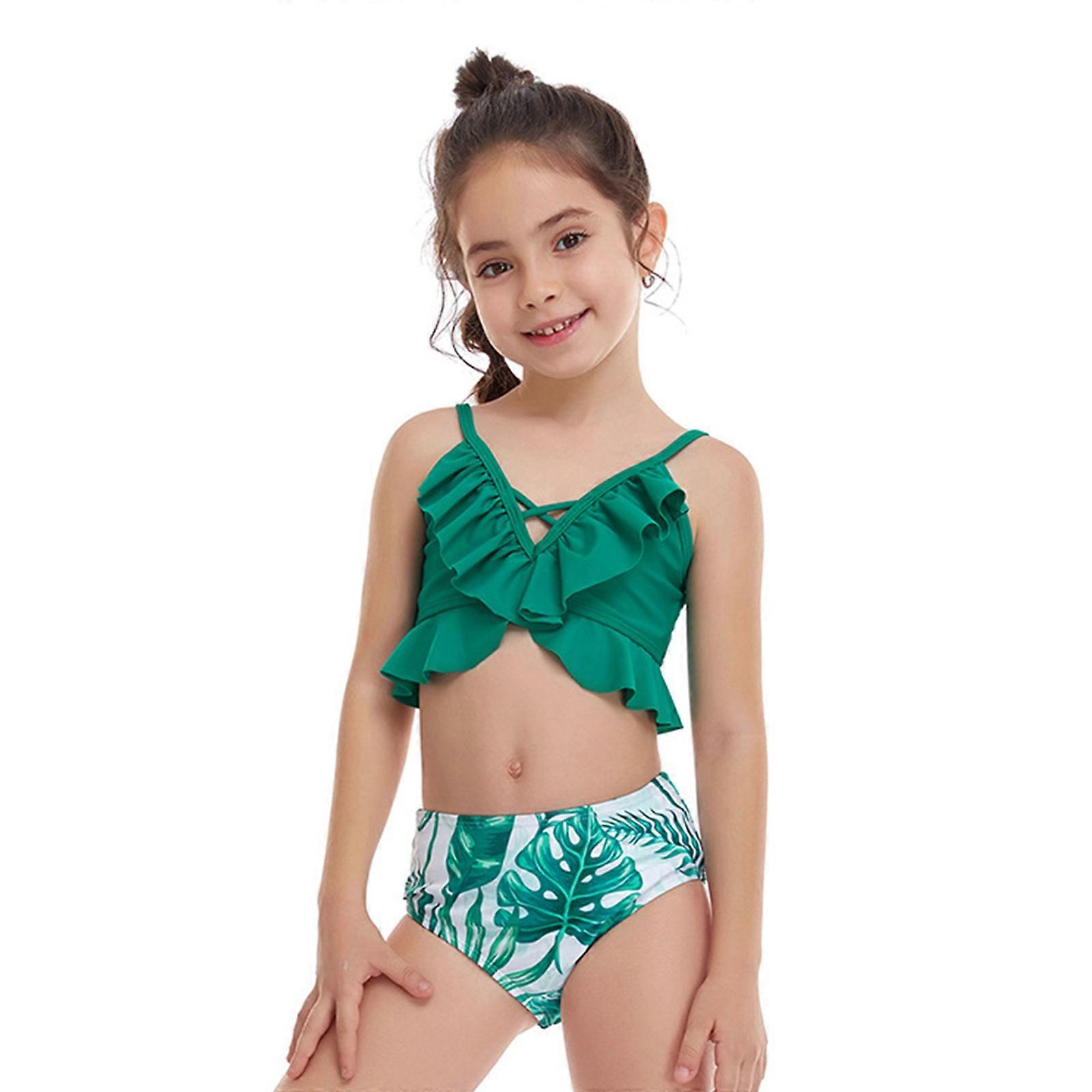 Girls Two Pieces Bathing Suit Adjustable Strap Swimwear Cute