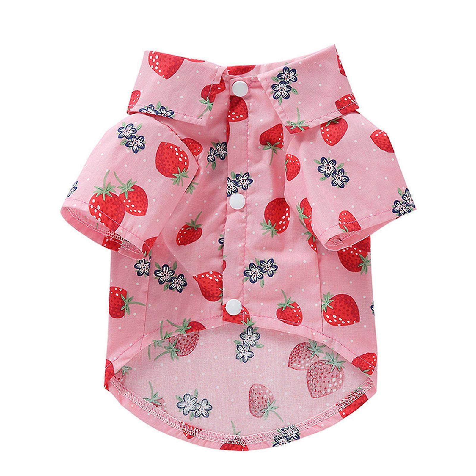 Summer Pet Clothes, Cotton Fabric with Snap Button Closure, Reusable Sleeveless Design for Various Pets (Strawberry Pink)