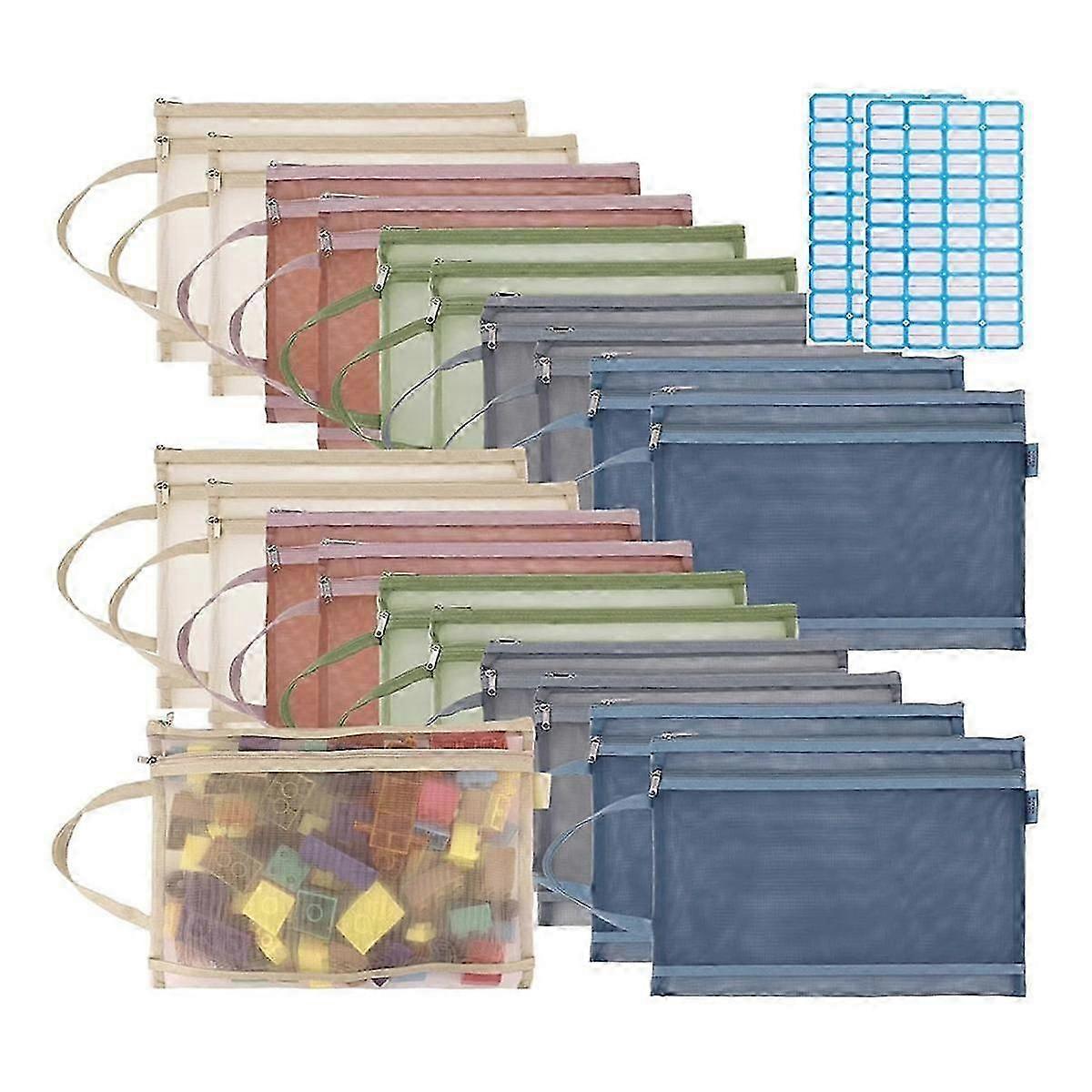 Paquet de 20 sacs à fermeture éclair en filet, sacs en filet en nylon à double paroi pour les jeux de table et le rangement des puzzles