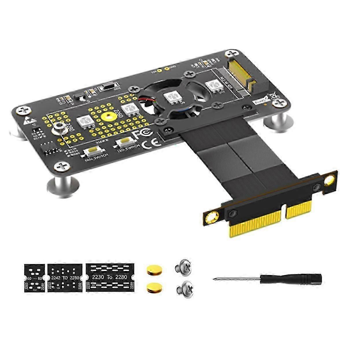 Nousukortti M.2 M-Key NVME SSD-PCIe X4 -jatkokaapeli jäähdytystuulettimella RGB LED-magneettityyny