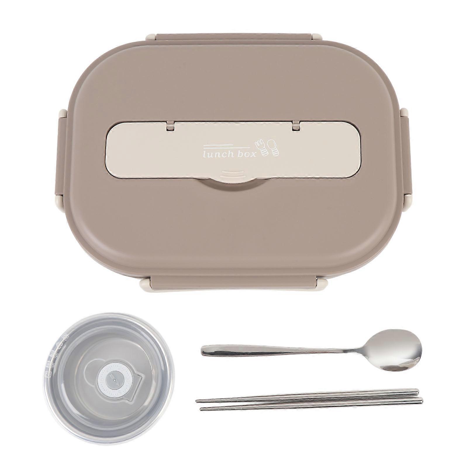 1500ml Stainless Steel Lunch Box with Utensils and Soup Bowl Multi Compartment Food Container for School Work Travel Brown