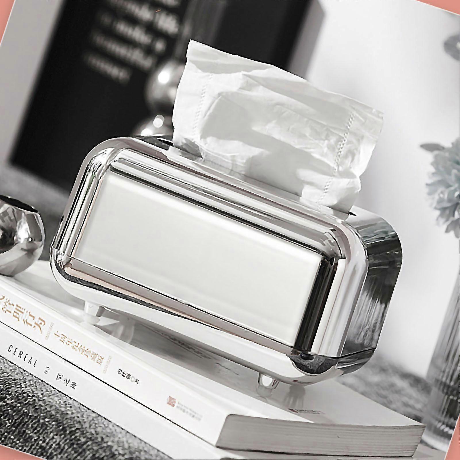 Electroplated Silver Grey Tissue Dispenser Box with Magnetic Spring - 450g ABS