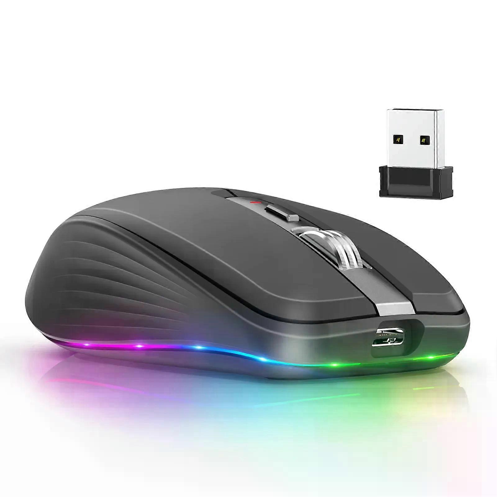 BT5.1 Dual-mode Wireless Mouse Computer Gaming Mice Ergonomic Design 2400 DPI Mute RGB Gaming Mouse for Laptop Computer