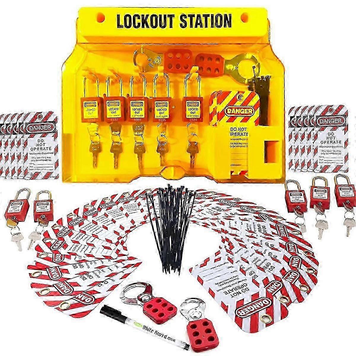 محطة Lockout Tagout للأقفال الكهربائية الآمنة ، 2hasps ، 25loto العلامات ، قفل لوحة مجموعة العلامات ، إمدادات السلامة قفل