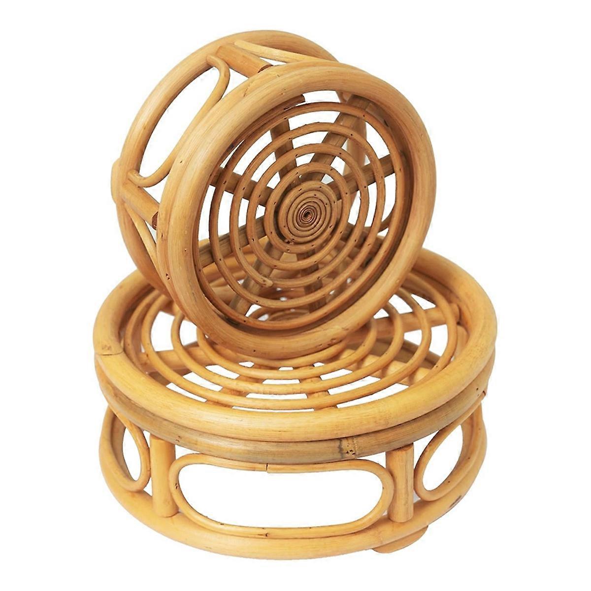 Boho Rattan Woven Round Decorative Risers Plant Stands Indoor