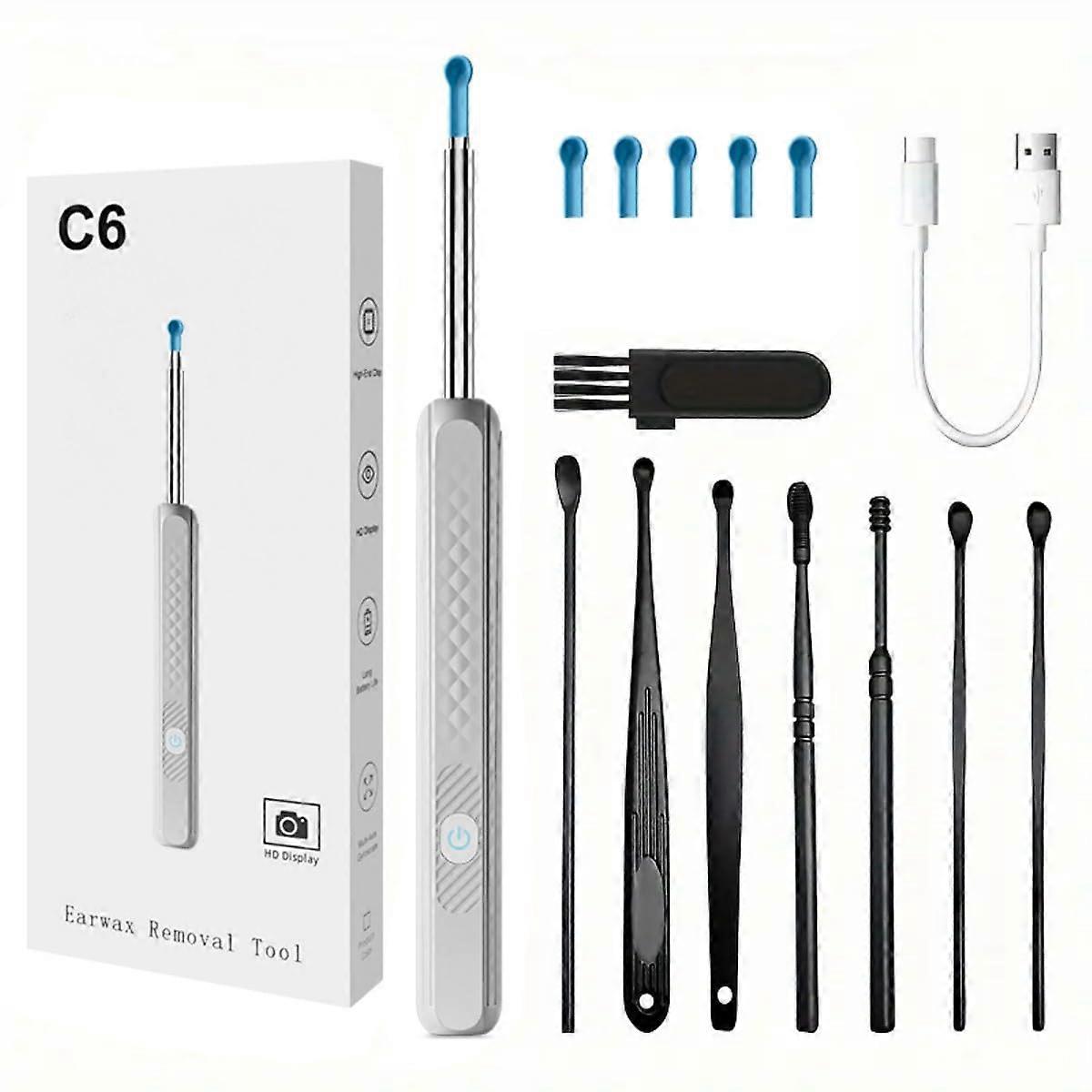 8 Piece Digital Ear Wax Removal Tool White Plastic Body Compact Size Ear Care Kit