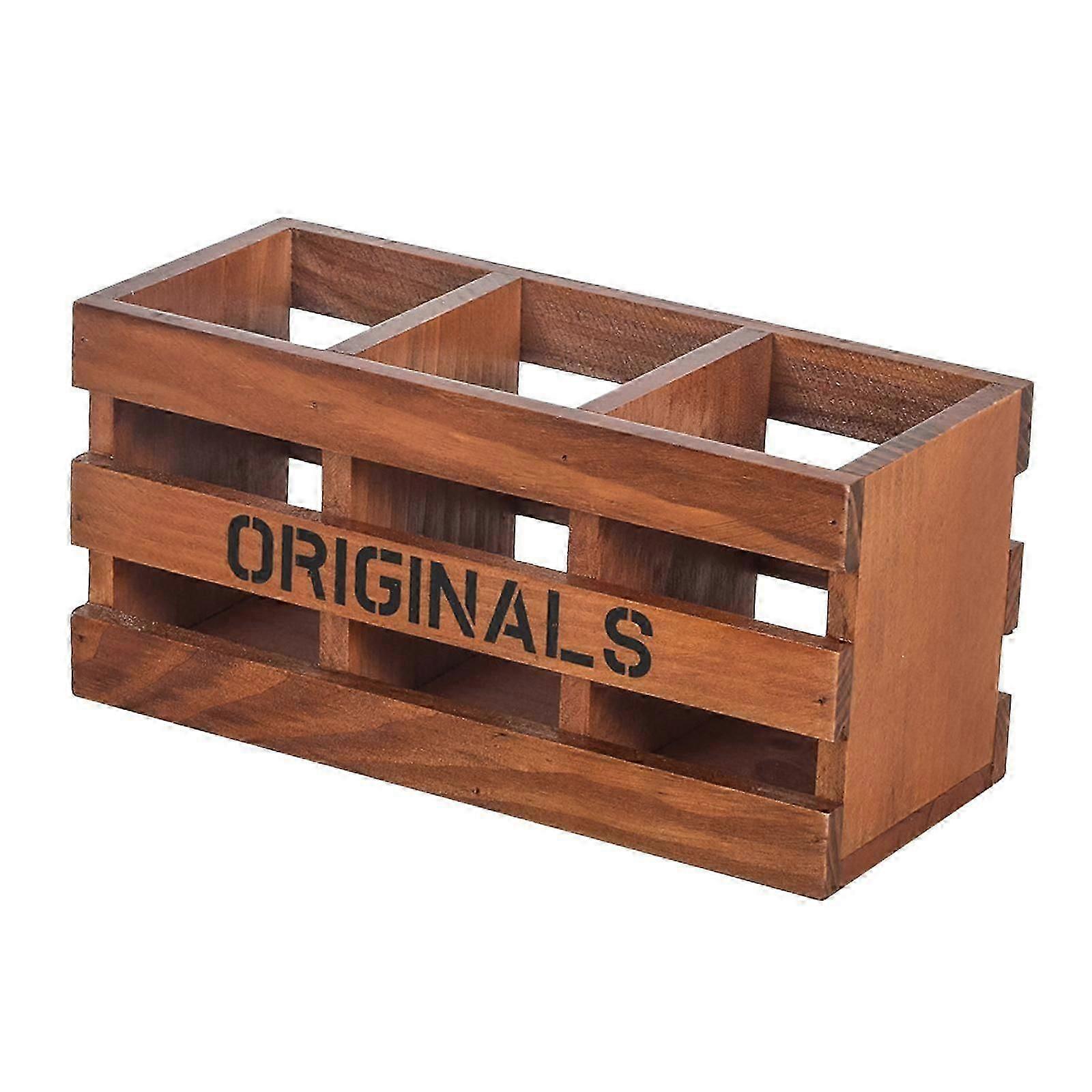 Desktop Storage Box Wooden Caddy for Study Room Home School Scissors Erasers