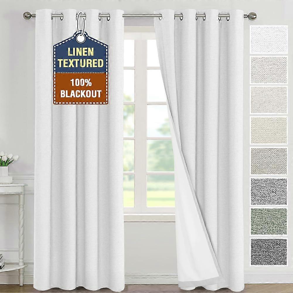 2 Panel Sets White Blackout Linen Blend Curta for Light and Heat Insulation 52x96 Inch
