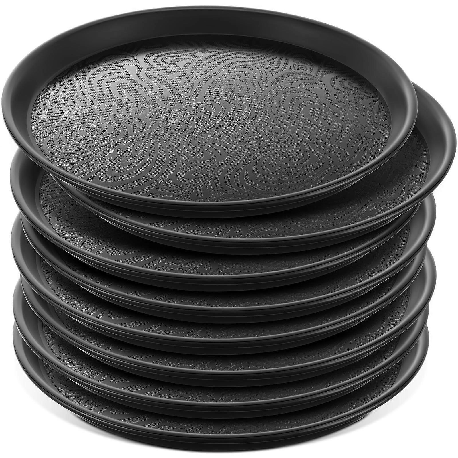 8 Pcs Black Non Slip Serving Trays 12 Inch Round for Halloween Party, Durable Plastic, Easy to Clean