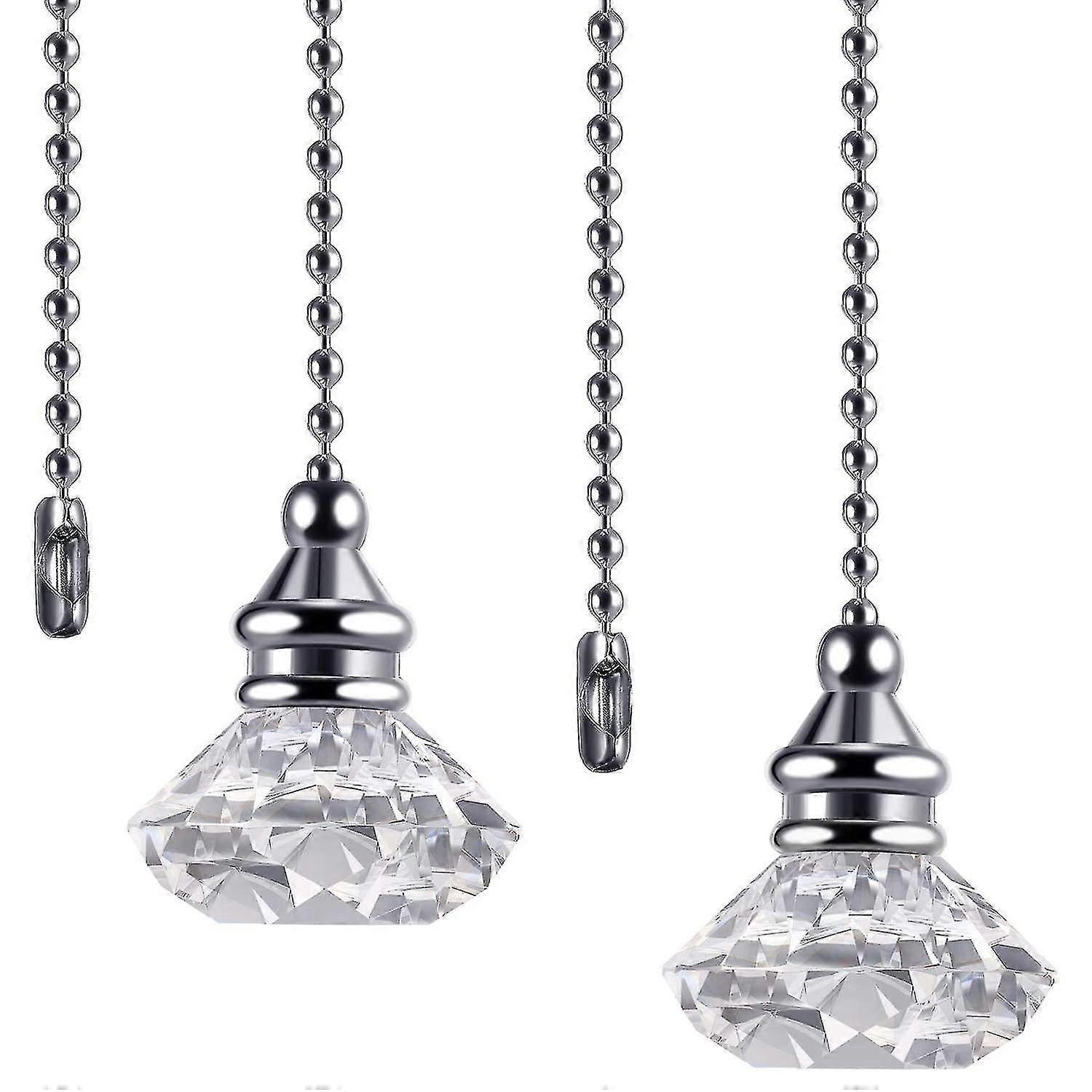 Elegant Crystal Pull Chains for Ceiling Fans & Lights - 2 Pcs Metal Extension with Sparkling Crystal Balls