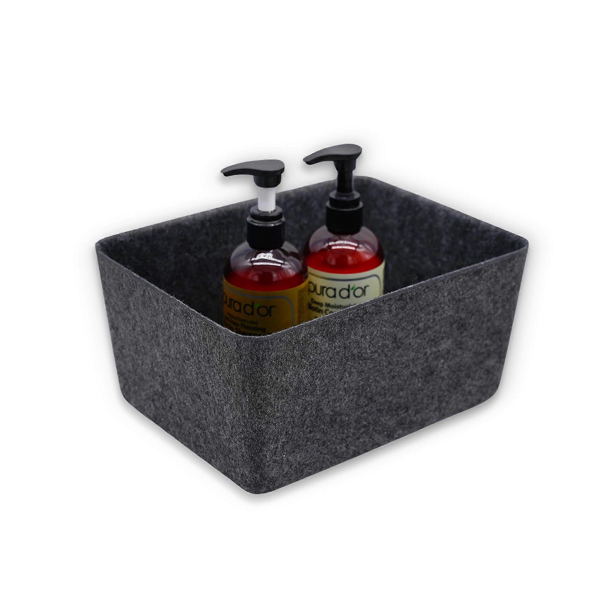 Wellaxy Deep Felt Storage Organizer Box for Desktop, Drawer, and Closet - Medium Size, Coal Color, Includes Cover