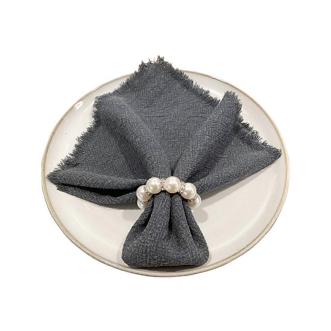 Imitation Pearl Bead Napkin Rings Holder Set of 12, Rhinestone Cypress Clasp for Elegant Dining Table Decoration