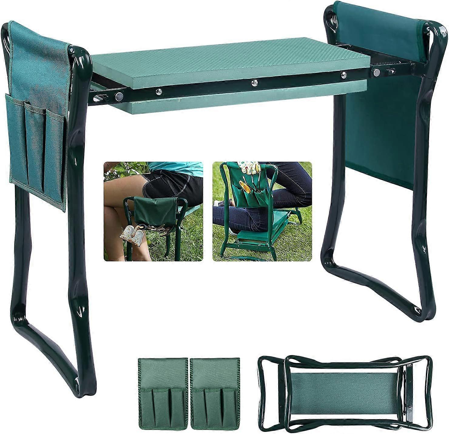 Foldable Stools, Garden Kneeler Seat Bench with 2 Tool Bags and Thickened EVA Foam Pad, Support Up to 150kg, 60x27x49cm