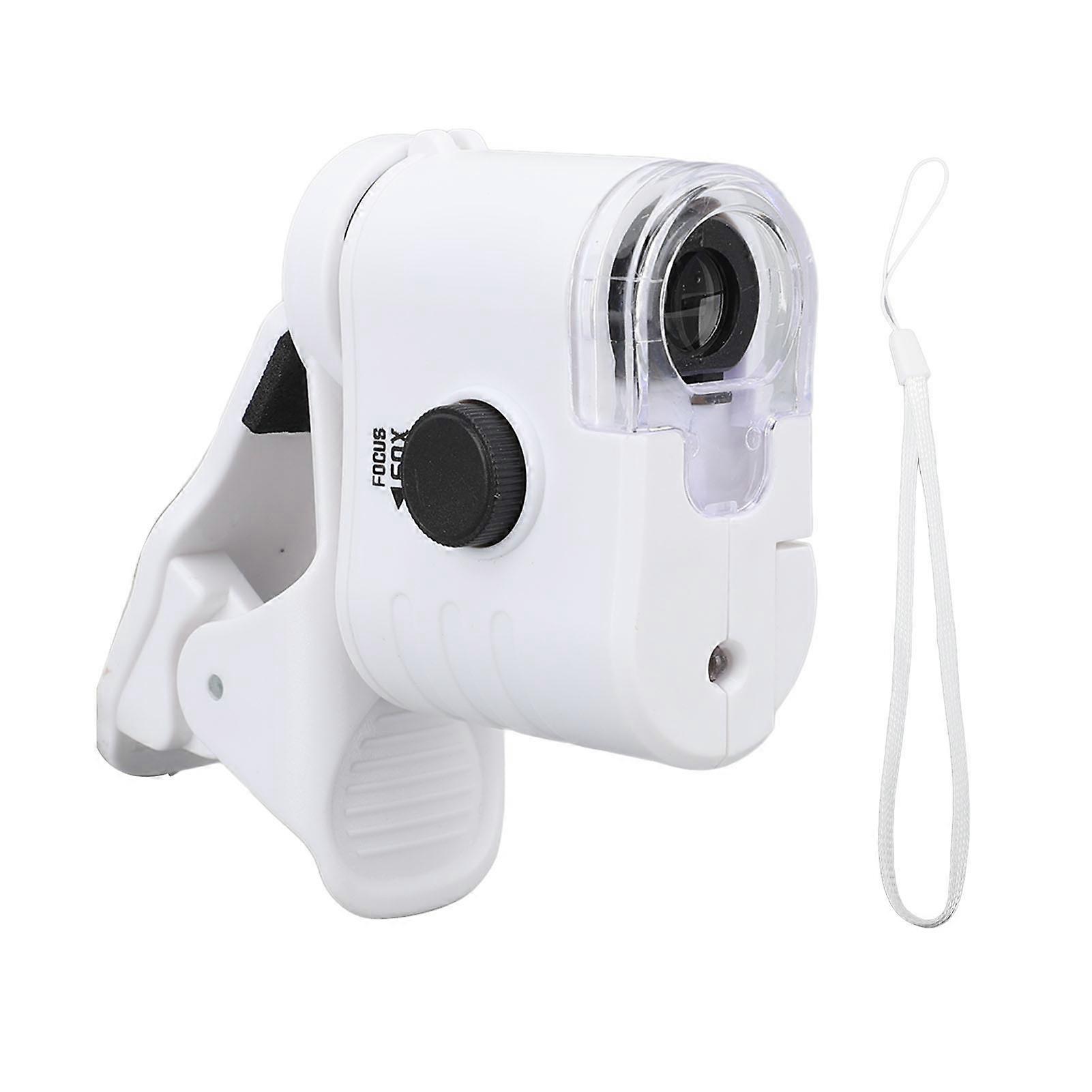 Mini 60X Zoom Magnifying Glass LED UV Light Mini Mobile Phone Clip Microscope for Currency Detecting